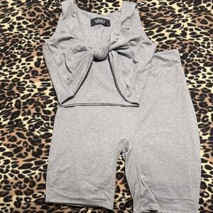 AKIRA Shimmering Gray Knot Top and Shorts Set